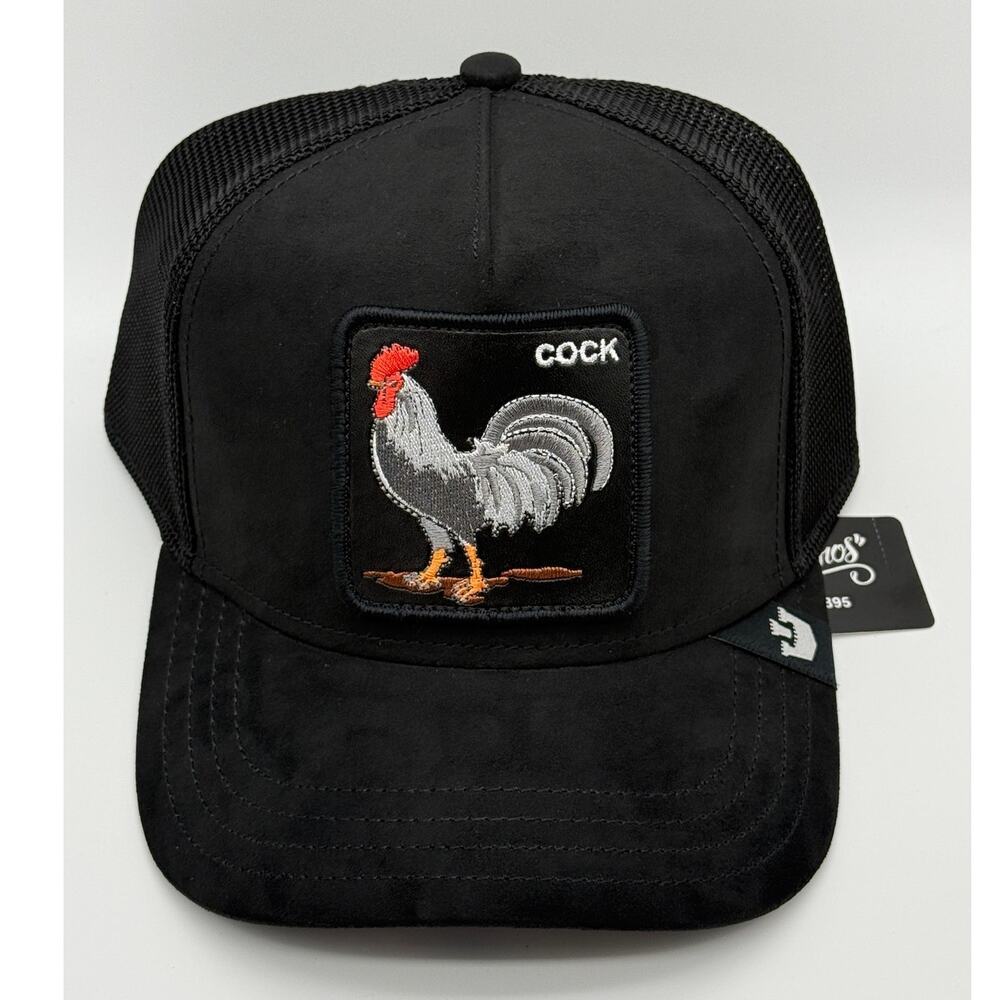Goorin Bros The Farm Rooster Solid Black Suede Trucker Hat Snapback NWT